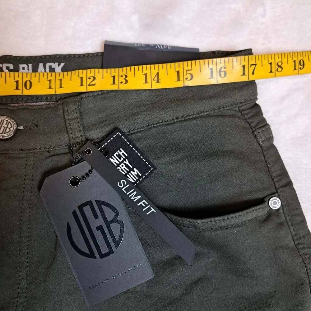 Vintage Genes Black Jeans Men's 34W 32L Green French Terry Denim Stretch NWT NEW